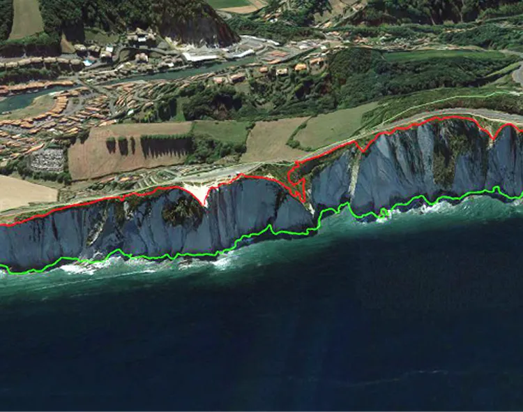 Top and bototm of a cliff outlined by a Satellite